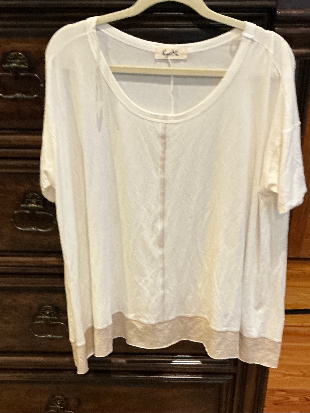 Cream Scoop Neck Short Sleeve Tee - Lightweight Everyday Top